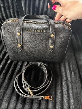 Poppy & Peonies Black Pebbled Leather Out and About Bag